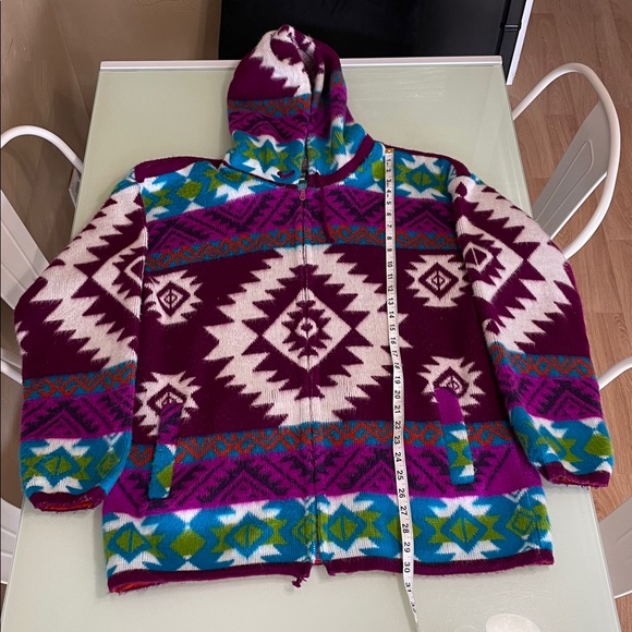 Yari Artesanias beautiful colorful 100 wool zip up hoodie. - Picture 6 of 11
